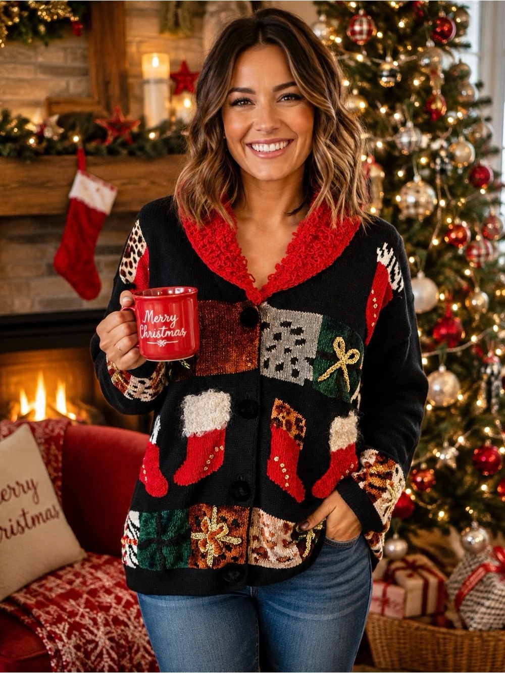 Ugly Christmas Sweater Vintage Berek 2 Christmas Cardigan Sweater Estimate Sz L